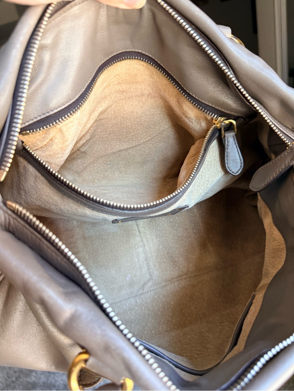 Prada Taupe Gray Leather Satchel Crossbody Bag with Gold Hardware Vitello Daino - Picture 15 of 15